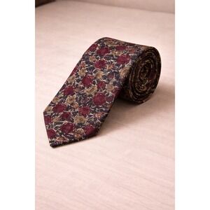 Beat Pulizter Floral Silk Tie USA Made Burgundy Navy Roses 57" x 4" Vintage